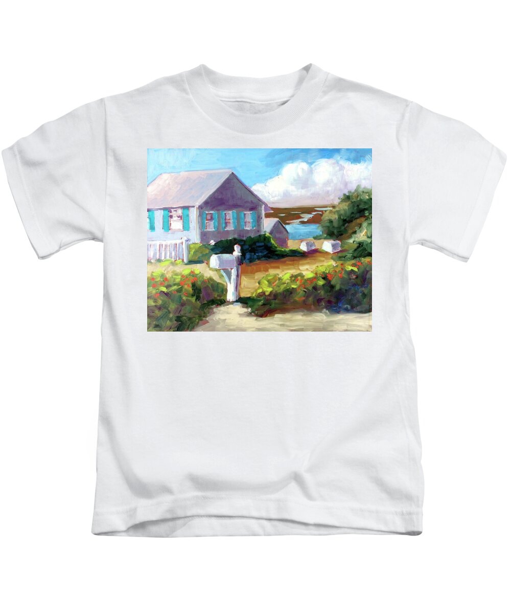Seaside Cottage Kids T-Shirt featuring the painting Seaside Mail by Barbara Hageman