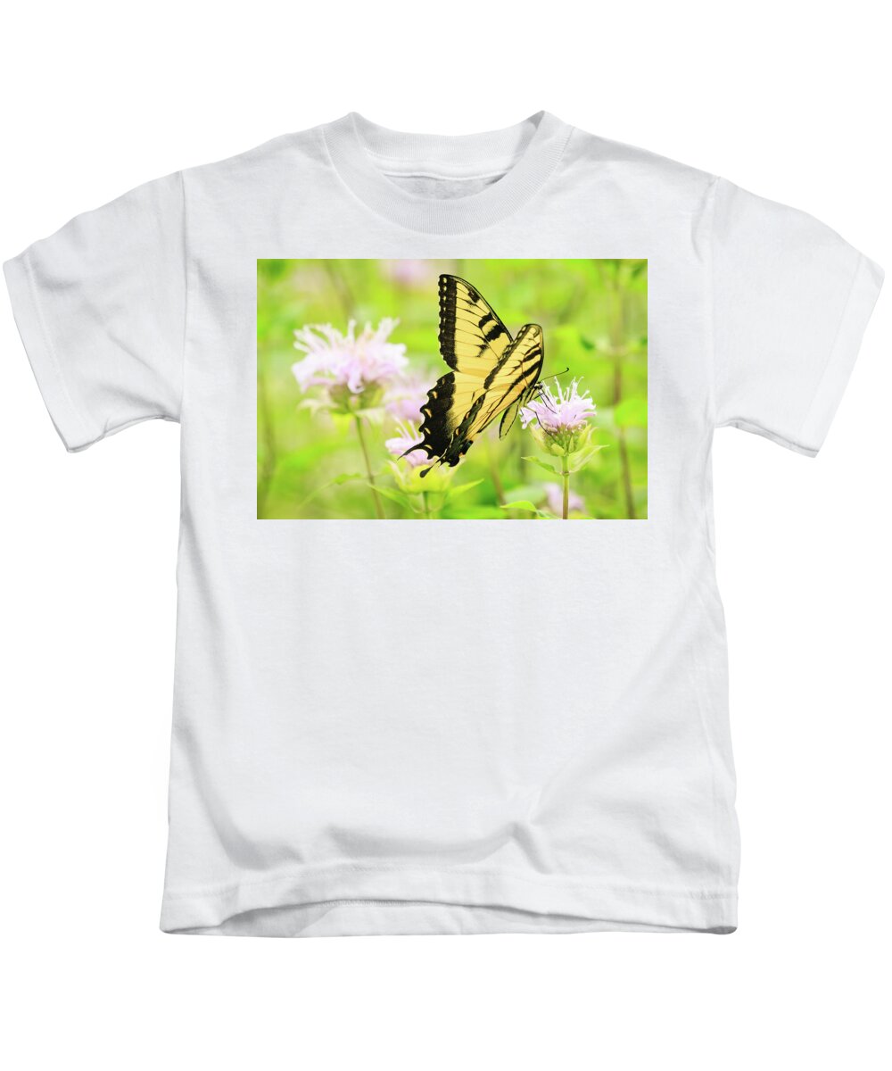Forest Preserve Kids T-Shirt featuring the photograph Series of Yellow Swallowtail #4 of 6 by Joni Eskridge