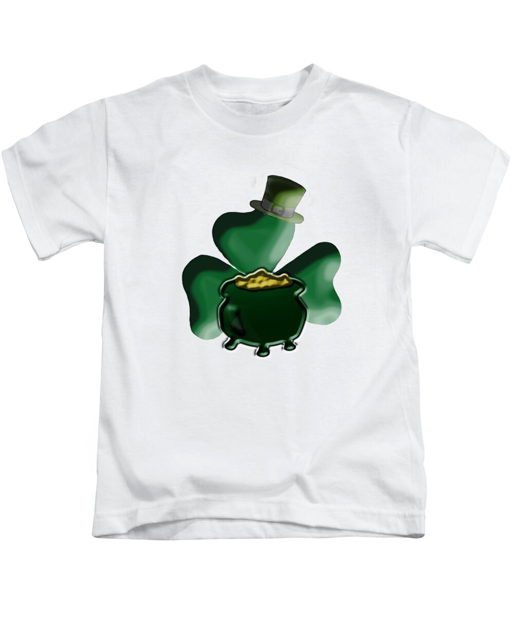 Shamrock Kids T-Shirt featuring the digital art Shamrock and Pot of Gold by Judy Hall-Folde