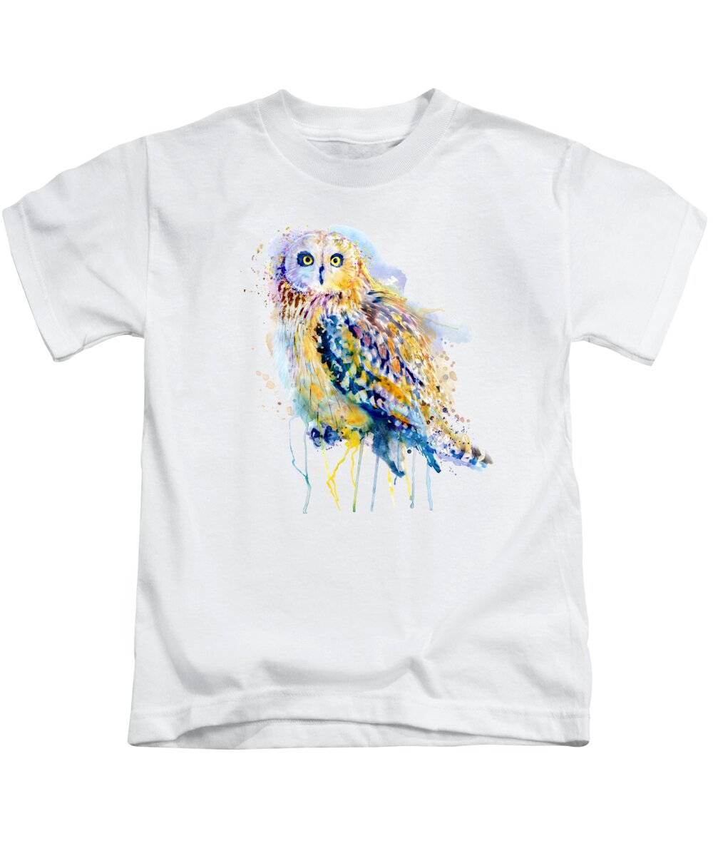 Short Eared Owl Kids T-Shirt featuring the painting Short Eared Owl by Marian Voicu