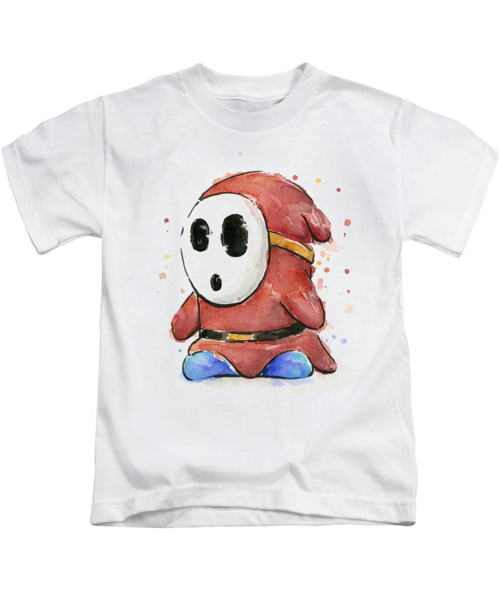 Nintendo Kids T-Shirt featuring the painting Shy Guy Watercolor by Olga Shvartsur
