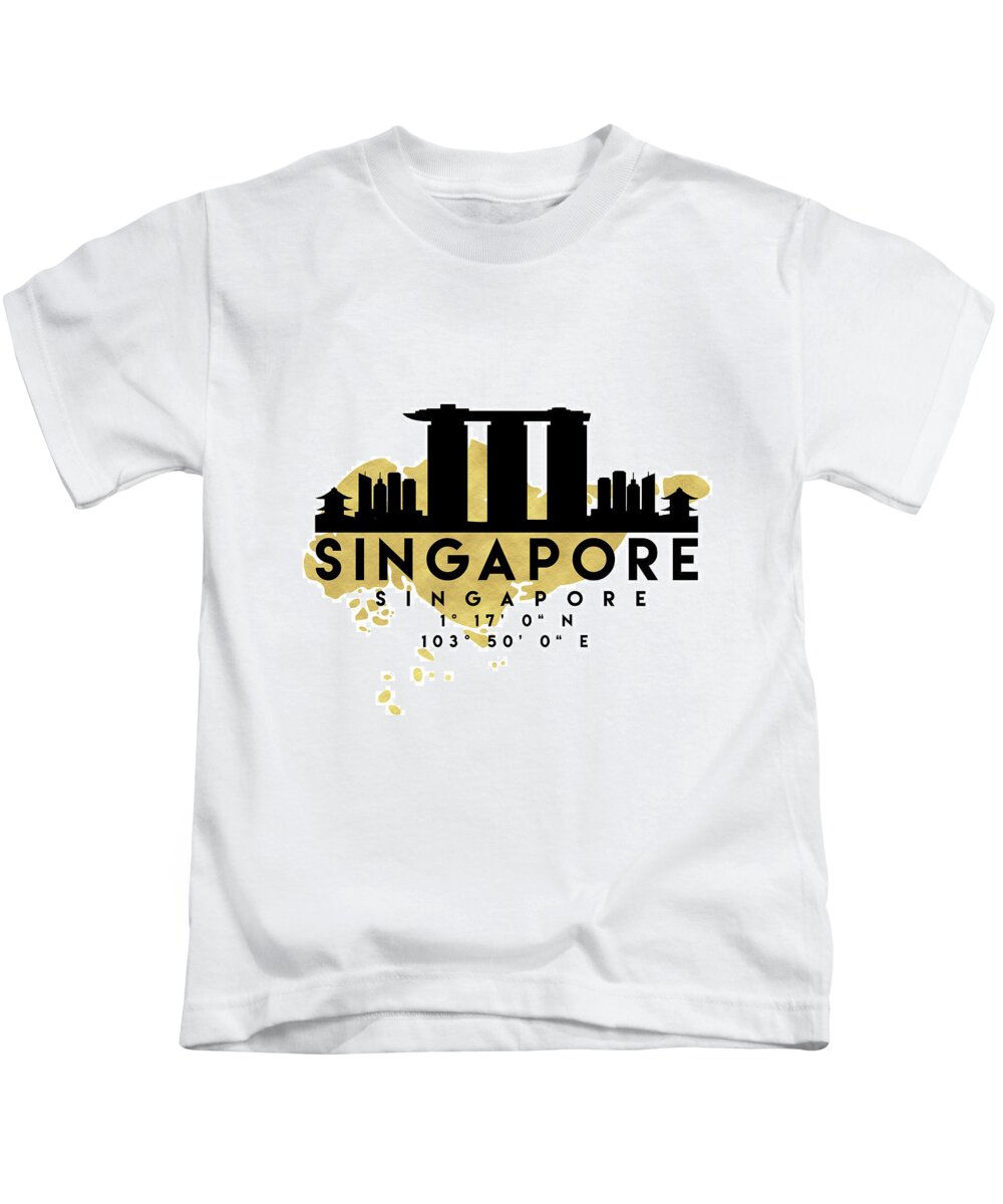 Singapore Silhouette City Skyline Map Art Kids T-Shirt by Deificus - Pixels