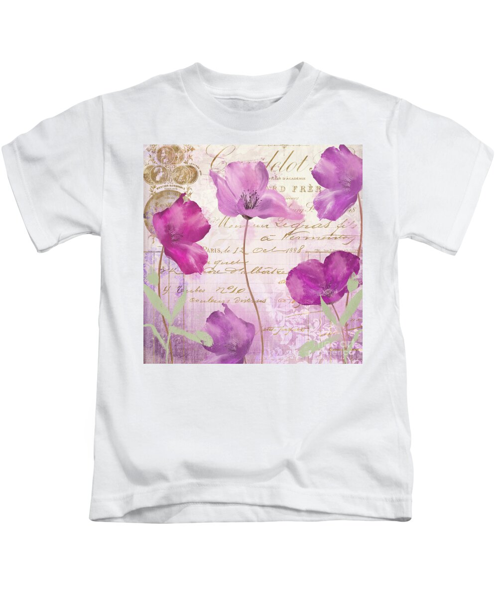 Purple Flowers Kids T-Shirt featuring the painting Sitting Pretty by Mindy Sommers