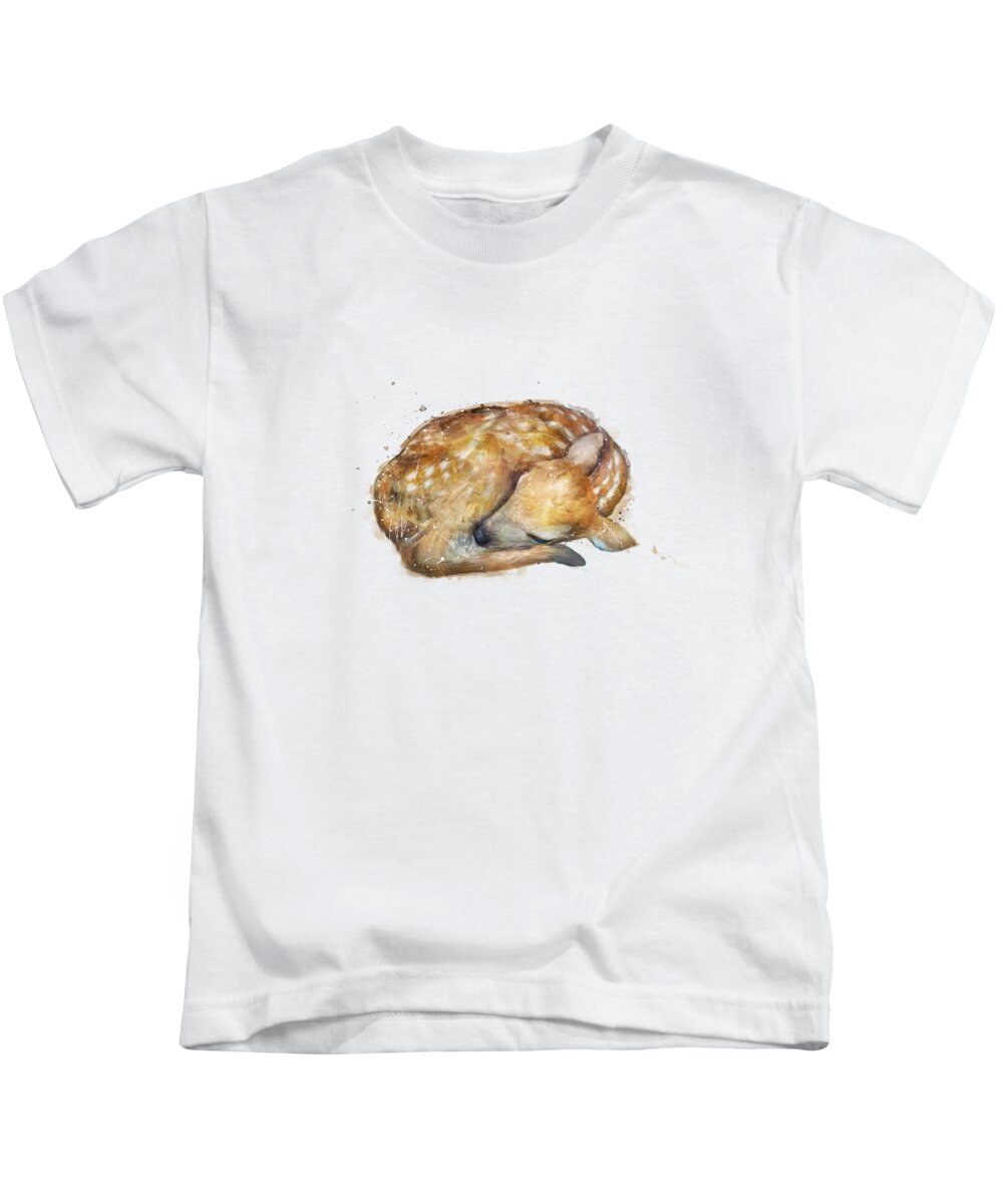 Fawn Kids T-Shirt featuring the painting Sleeping Fawn by Amy Hamilton