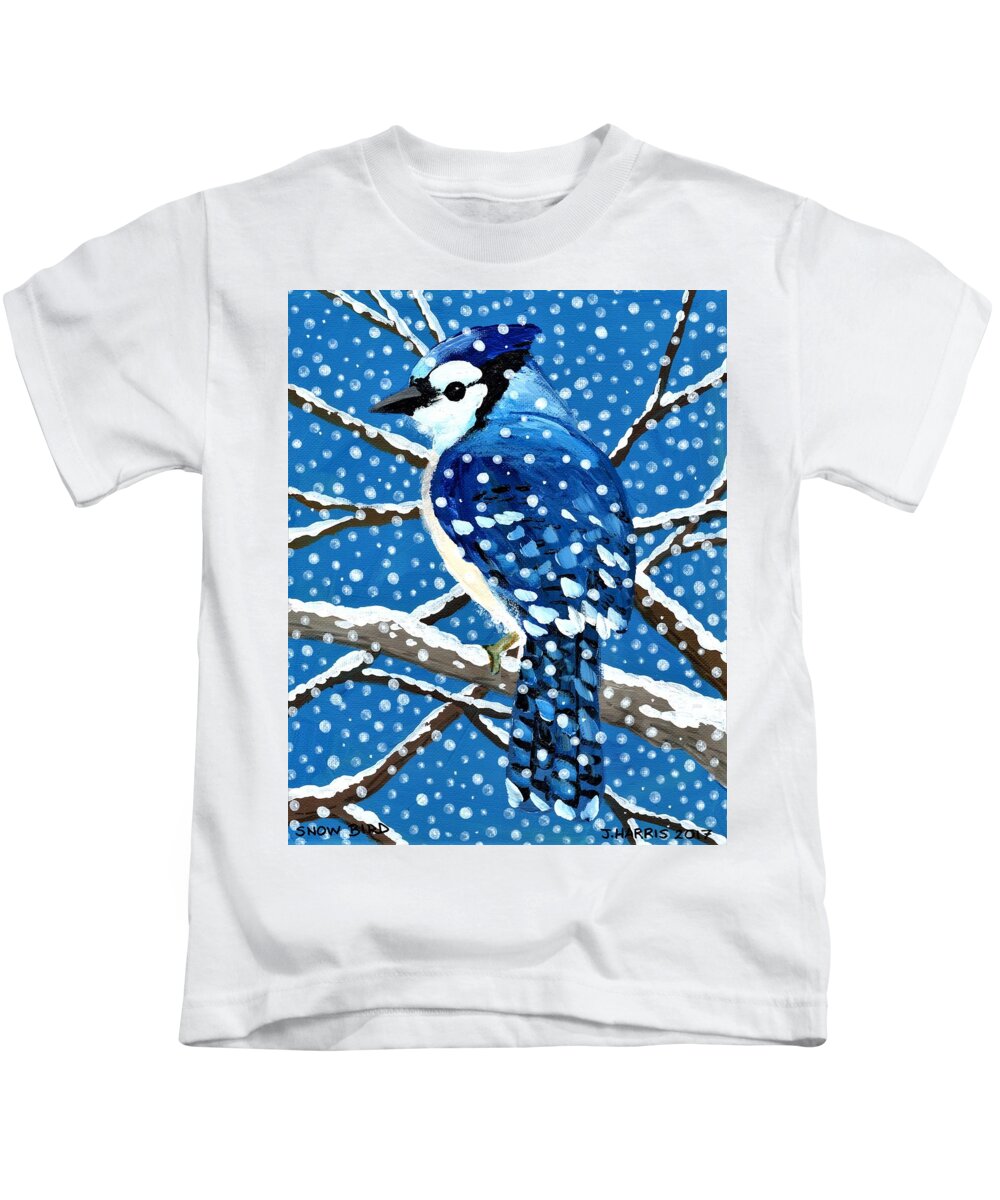 Bird Kids T-Shirt featuring the painting Snow Bird by Jim Harris