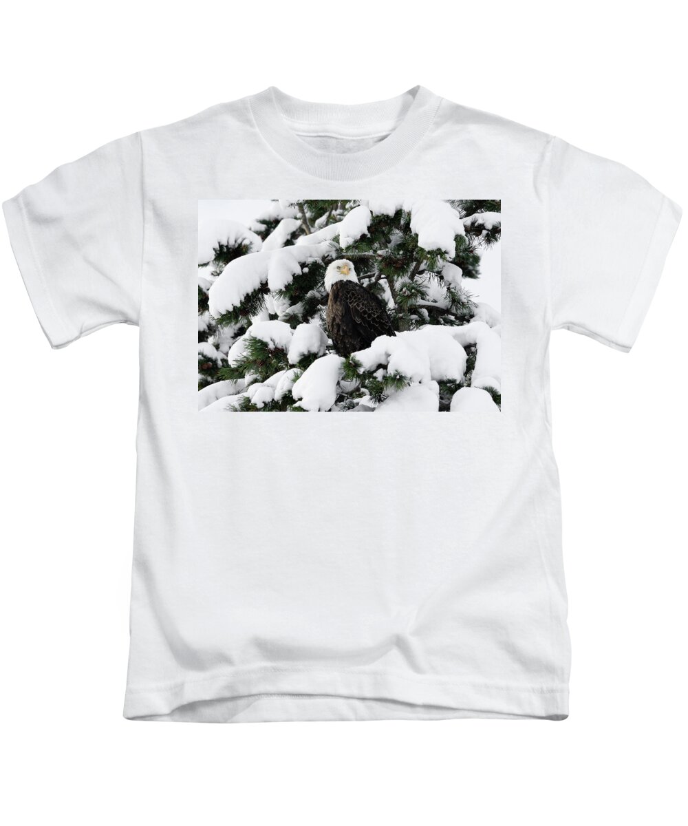 Eagle Kids T-Shirt featuring the photograph Snow Eagle by Ronnie And Frances Howard
