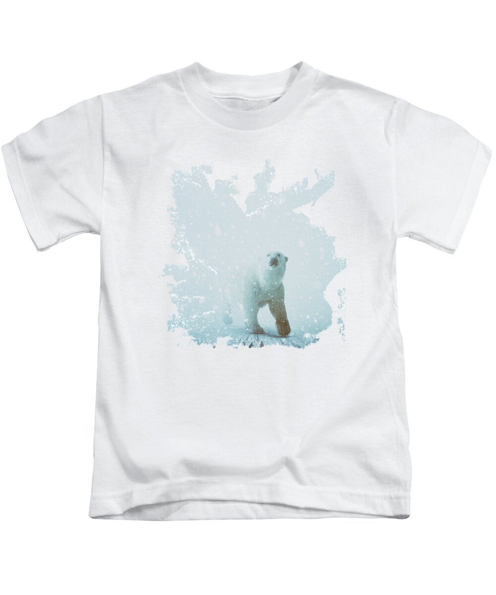Polar Bear Winter Snow Predator Cold Kids T-Shirt featuring the digital art Snow Patrol by Katherine Smit