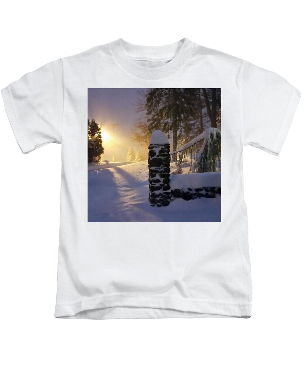Snow Kids T-Shirt featuring the photograph Snow Storm by Street Light by Vic Ritchey
