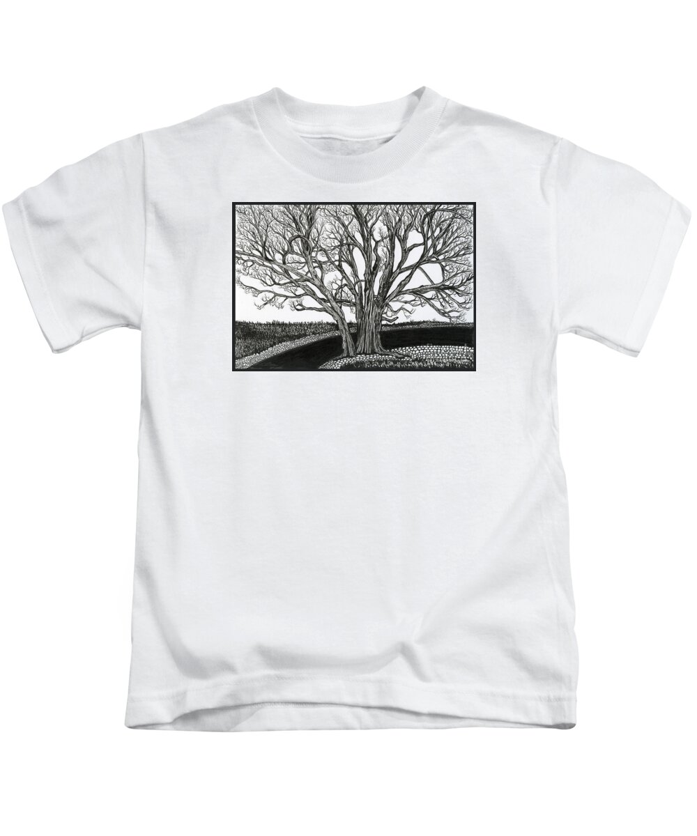Old Tree Kids T-Shirt featuring the drawing Solitary by Danielle Scott