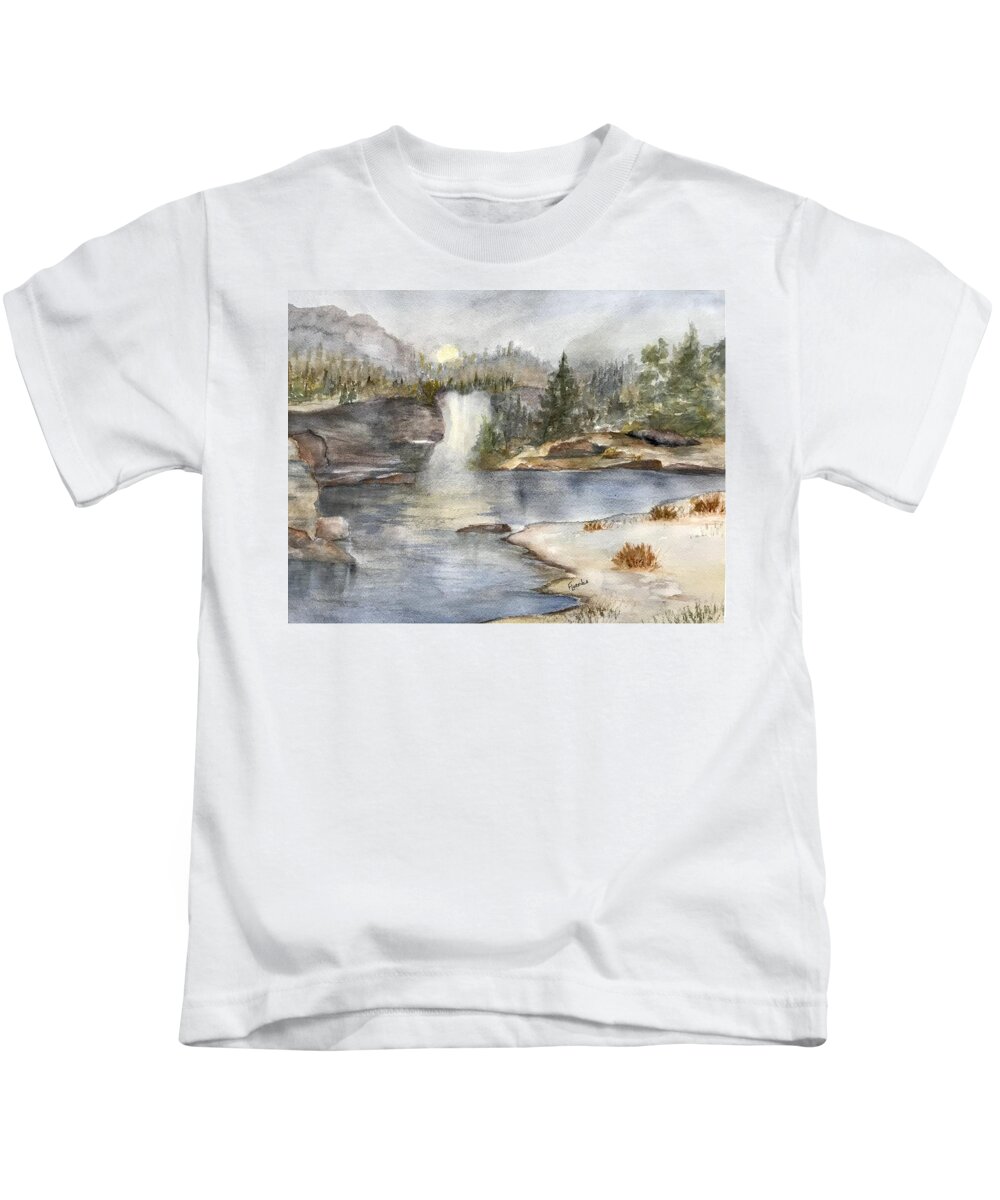Lake Kids T-Shirt featuring the painting Solitude by Paintings by Florence - Florence Ferrandino
