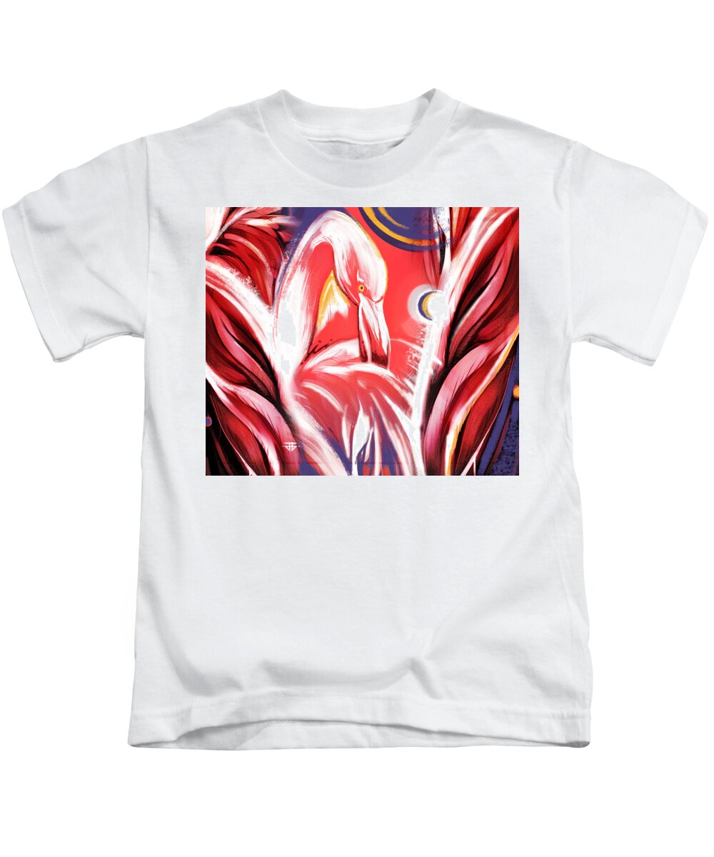Flamingo Kids T-Shirt featuring the painting Solo Flamingo by John Gholson