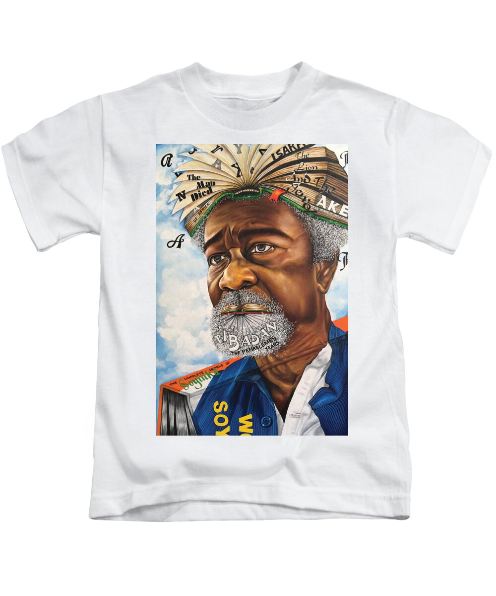 Author Kids T-Shirt featuring the painting SOYINKA An African Literary Icon by O Yemi Tubi