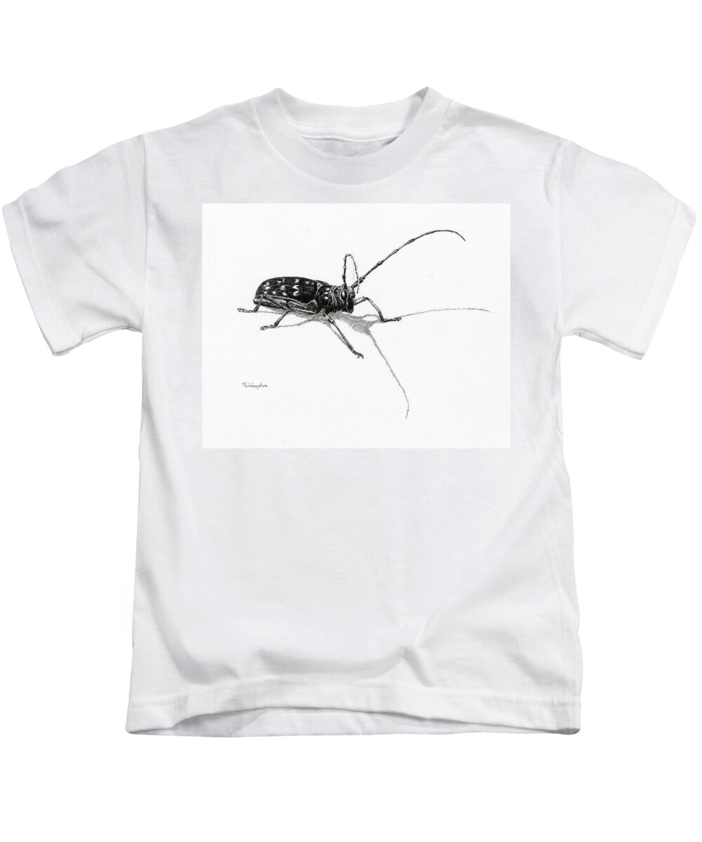 Spotted Pine Sawyer Kids T-Shirt featuring the drawing Spotted Pine Sawyer by Timothy Livingston