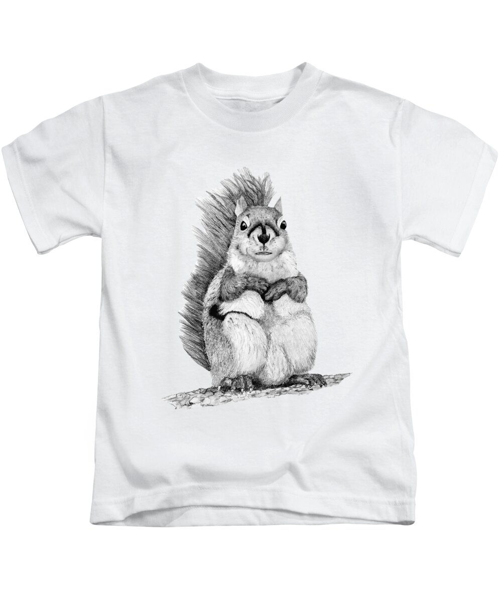 Squirrel Kids T-Shirt featuring the drawing Squirrel by John Stuart Webbstock