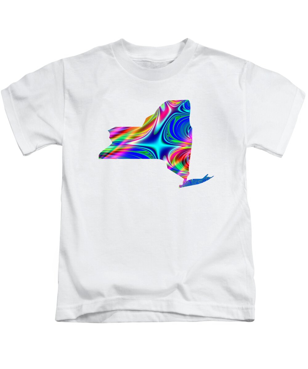 State Of Florida Map Rainbow Splash Fractal Kids T-Shirt featuring the digital art State of New York Map Rainbow Splash Fractal by Rose Santuci-Sofranko