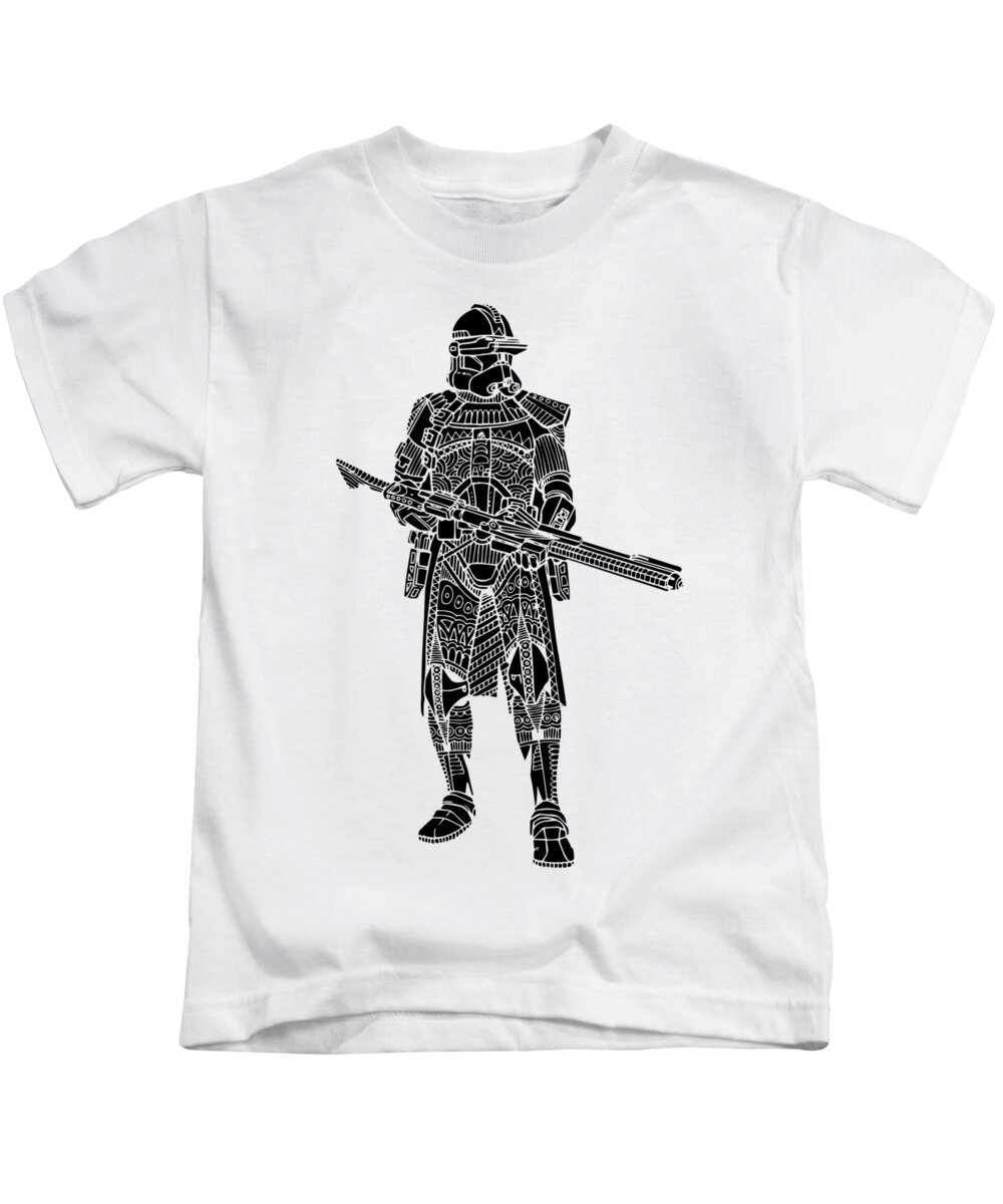 Stormtrooper Kids T-Shirt featuring the mixed media Stormtrooper Samurai - Star Wars Art - Black by Studio Grafiikka