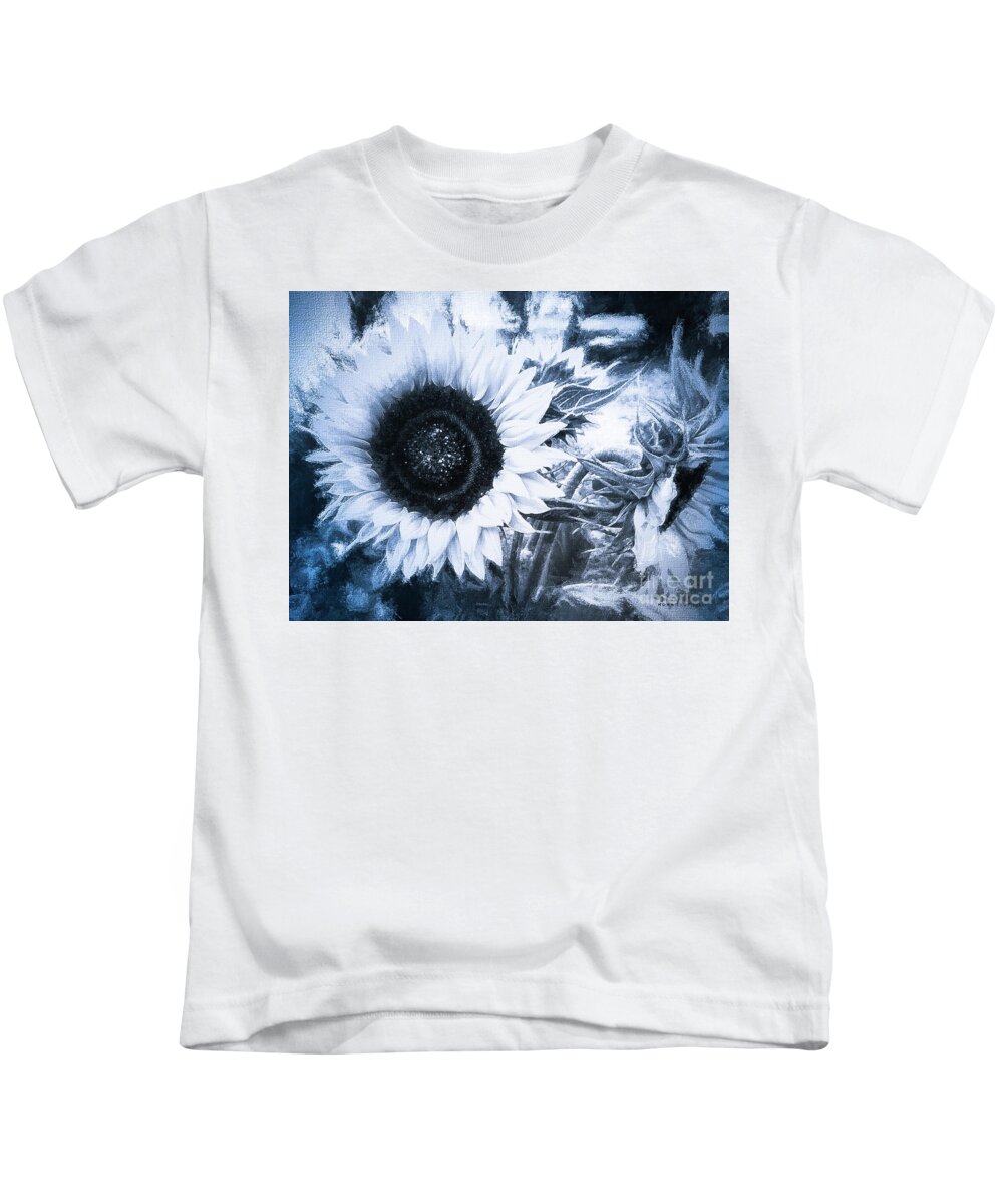 Mona Stut Kids T-Shirt featuring the digital art Yellow Sunflowers Flourish Visions Of Summer BW by Mona Stut