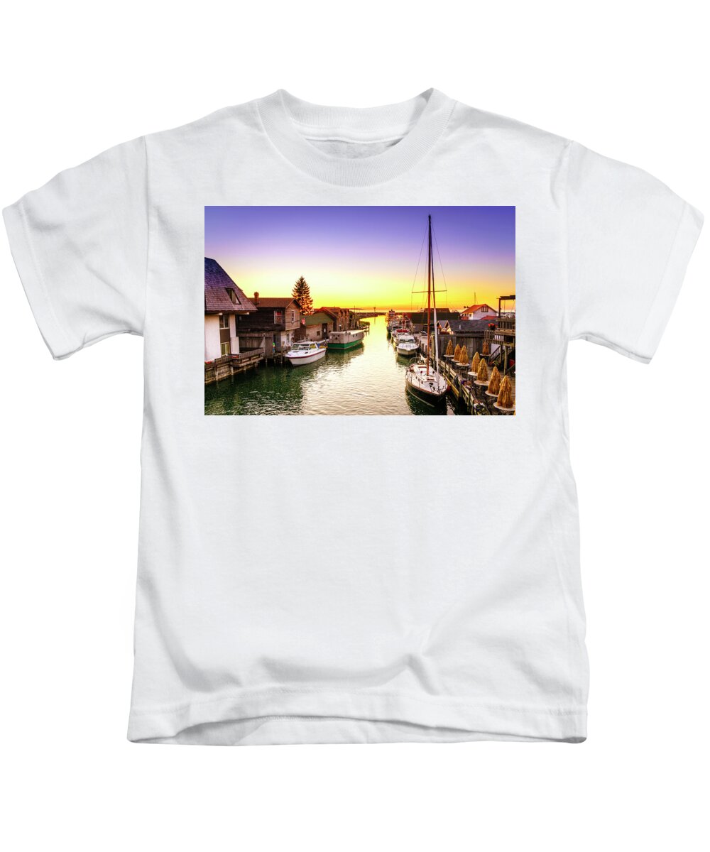 America Kids T-Shirt featuring the photograph Sunset in Leland, Michigan by Alexey Stiop