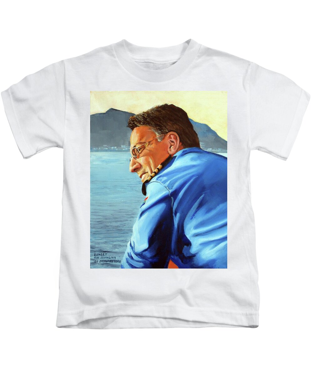 Capt Doug Faure Kids T-Shirt featuring the painting Sunset by Tim Johnson