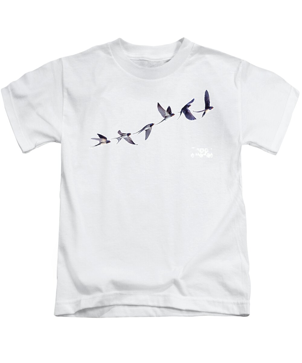 Barn Swallow Kids T-Shirt featuring the photograph Swallow flight series by Warren Photographic