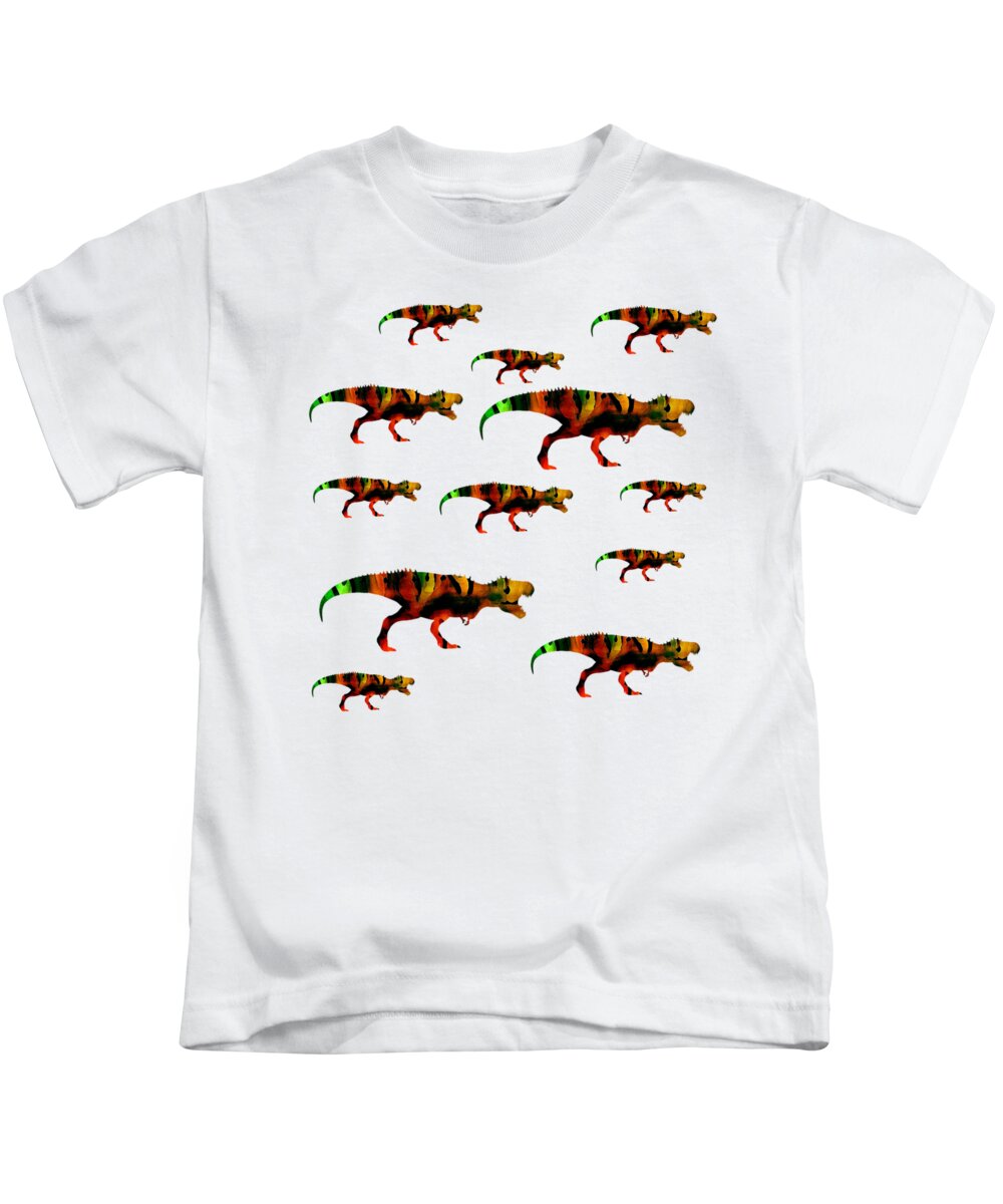  Kids T-Shirt featuring the mixed media T-Rex Pack by Rachel Hannah