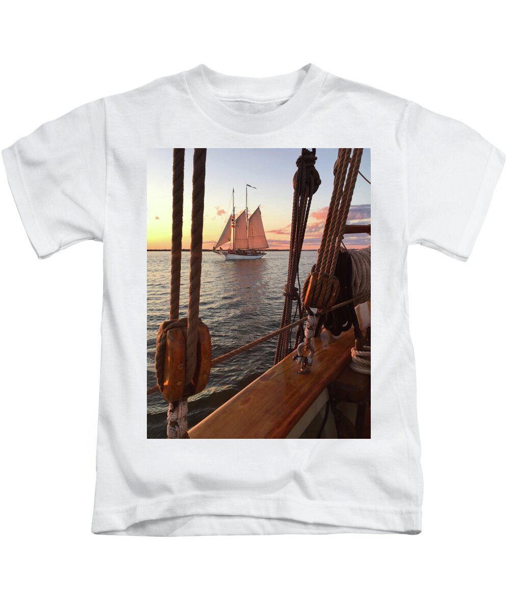 Tall Ships Kids T-Shirt featuring the photograph Tall Ship Sunset Sail by David T Wilkinson