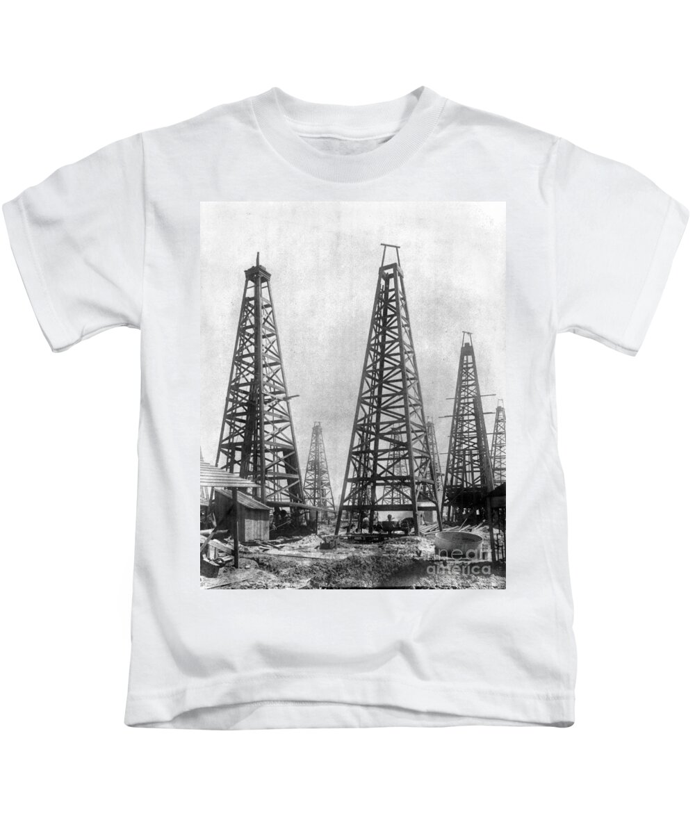 1901 Kids T-Shirt featuring the photograph TEXAS - OIL DERRICKS, c1901 by Granger