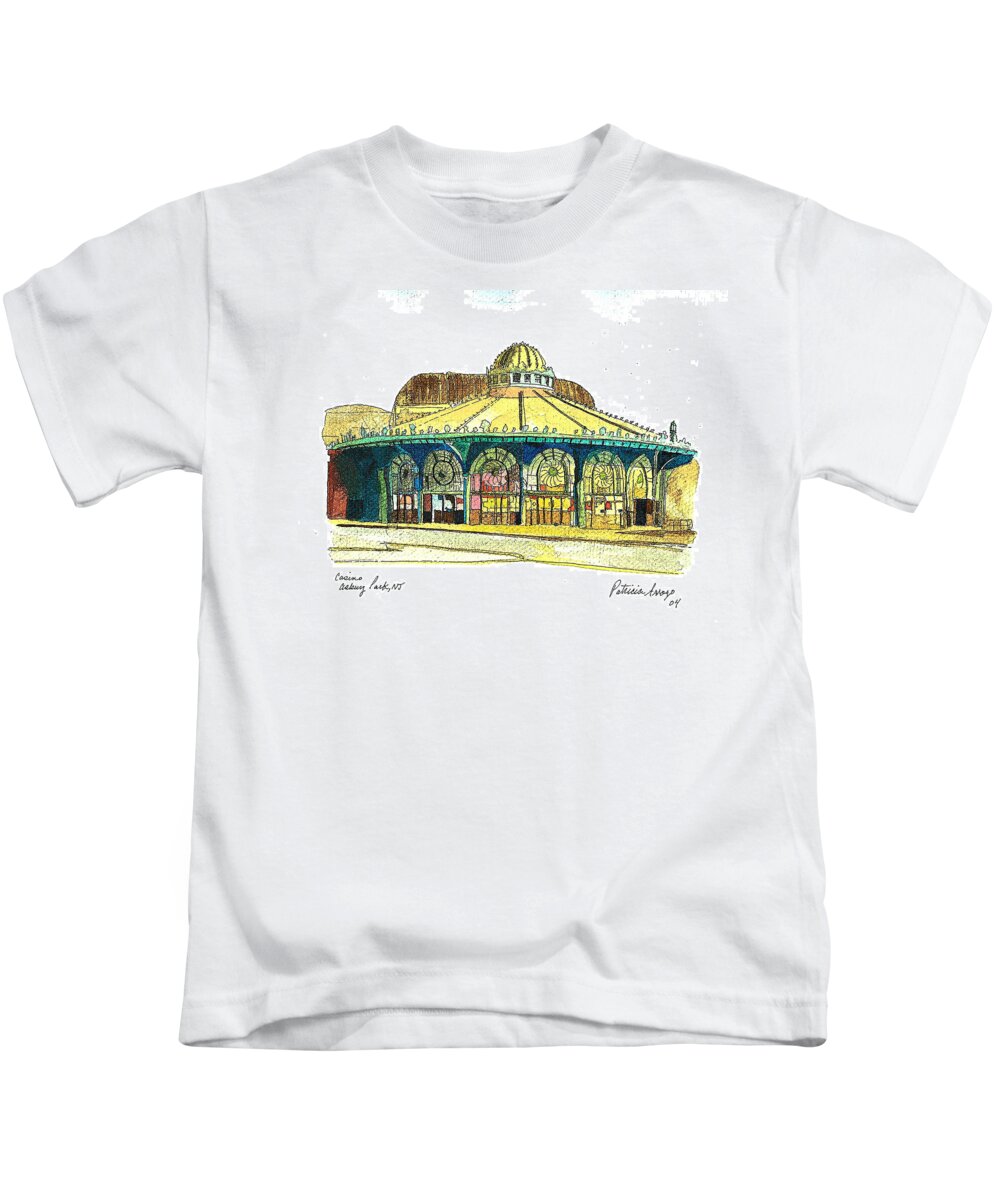 Asbury Art Kids T-Shirt featuring the painting The Asbury Park Casino by Patricia Arroyo