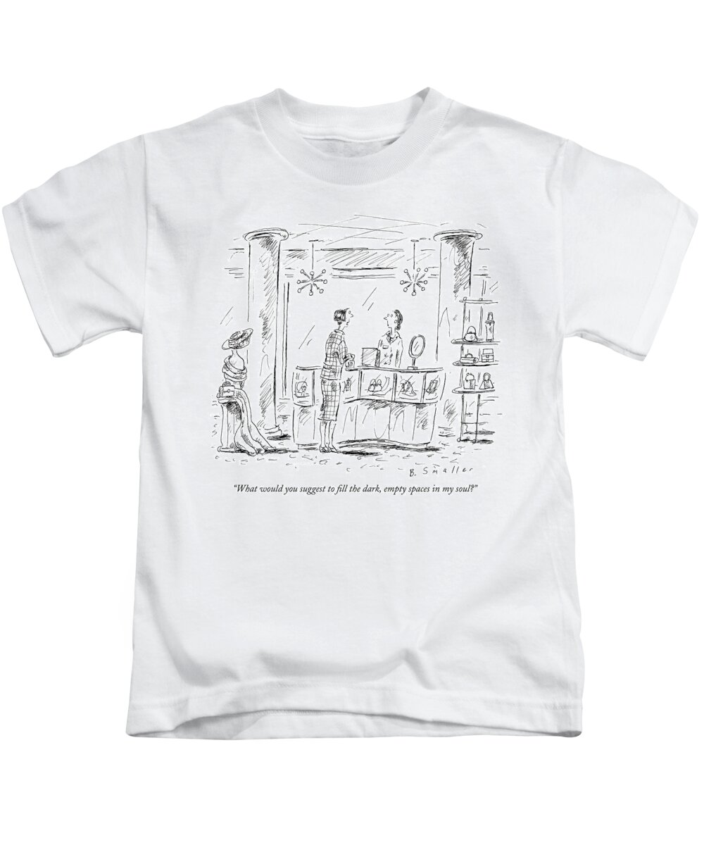  what Would You Suggest To Fill The Dark Kids T-Shirt featuring the drawing The Dark Empty Spaces In My Soul by Barbara Smaller