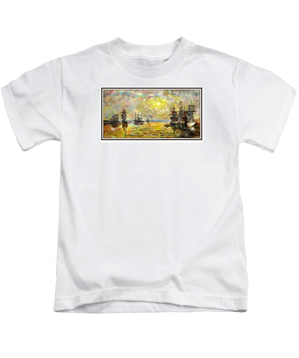 Ships In A Harbor Kids T-Shirt featuring the painting The Harbour by Mike Benton