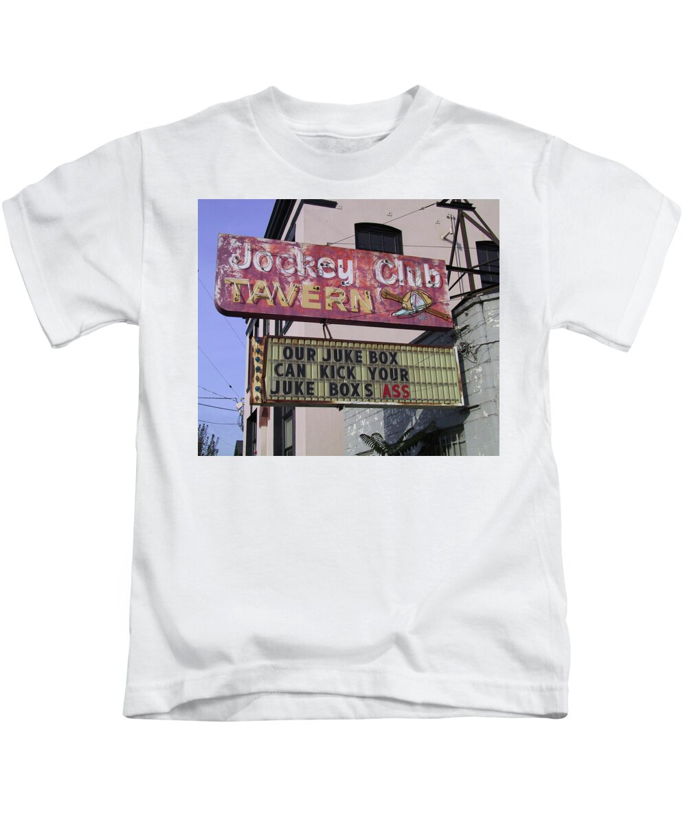 Signs Kids T-Shirt featuring the photograph The Jockey Club by Frank DiMarco