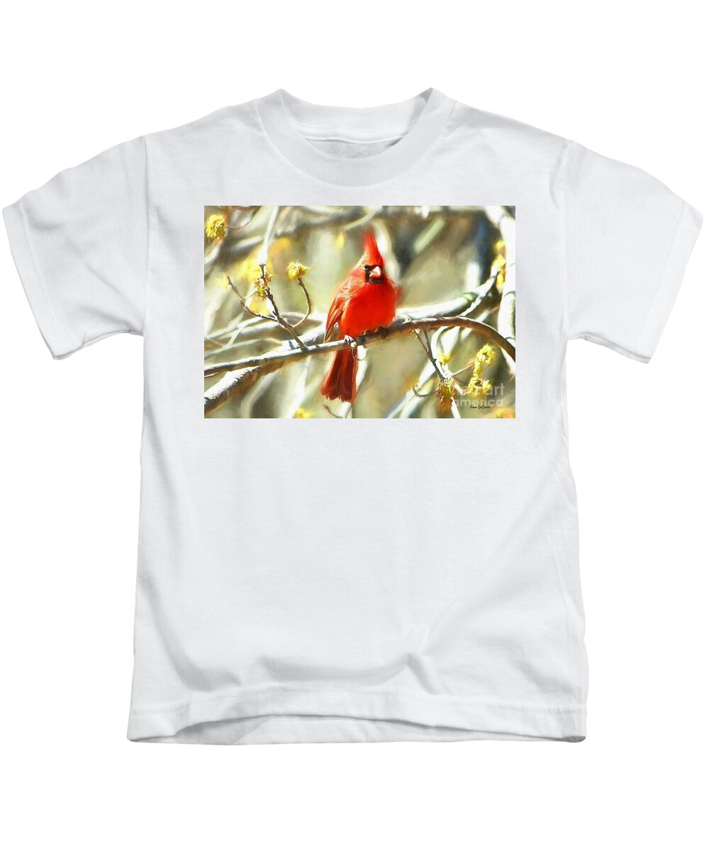 Northern Cardinal Kids T-Shirt featuring the digital art The King On His Throne by Tina LeCour