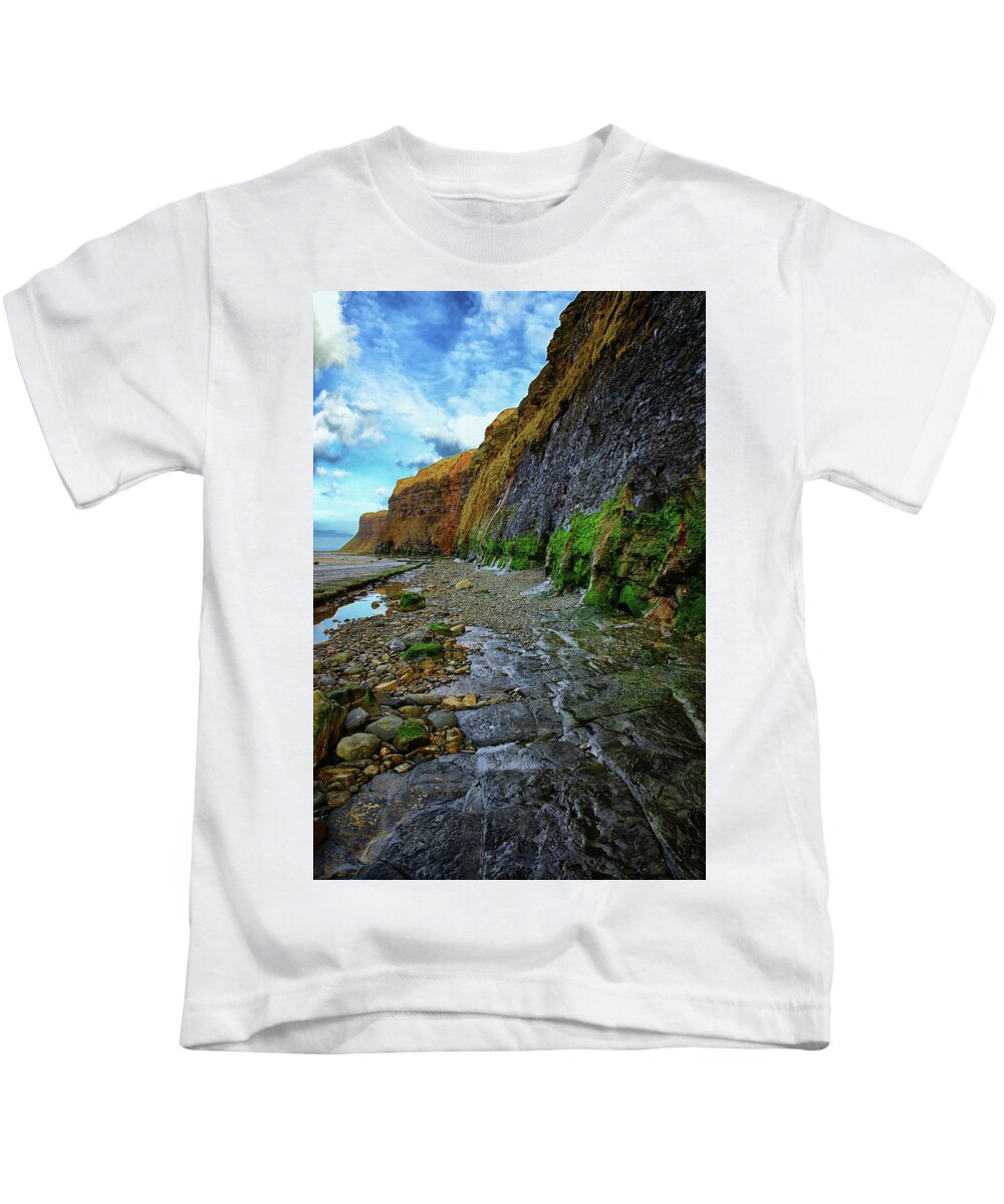 Cliffs Kids T-Shirt featuring the photograph The Tide is Out Along the Cliffs by Jeff Townsend