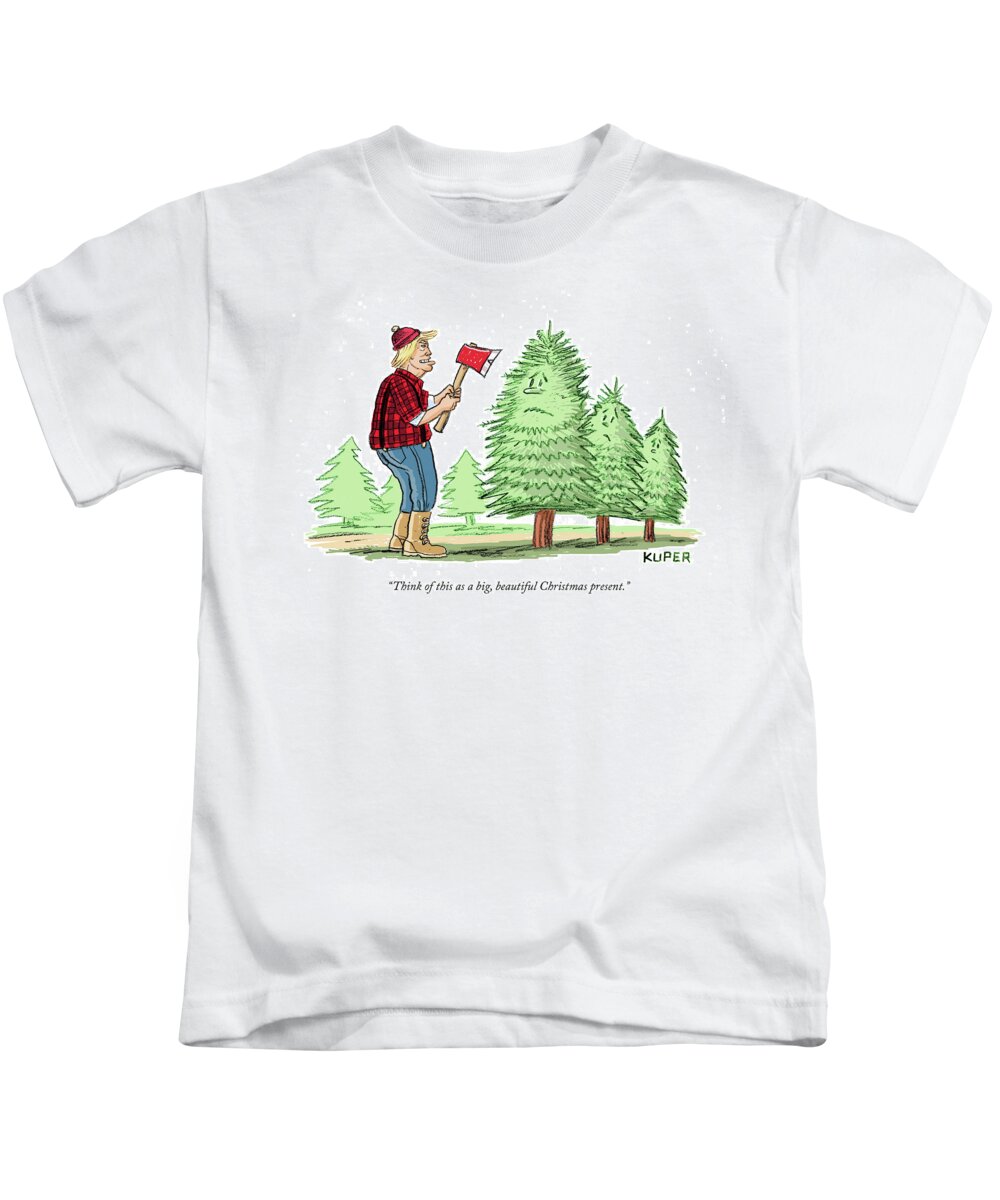 think Of This As A Big Kids T-Shirt featuring the drawing Think of this as a big, beautiful Christmas present by Peter Kuper