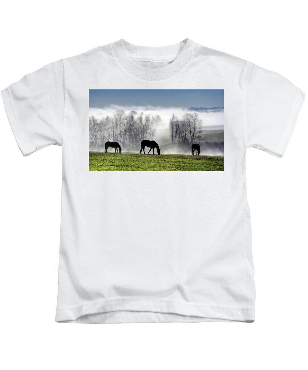 Horse Kids T-Shirt featuring the photograph Three Horse Morning by Sam Davis Johnson