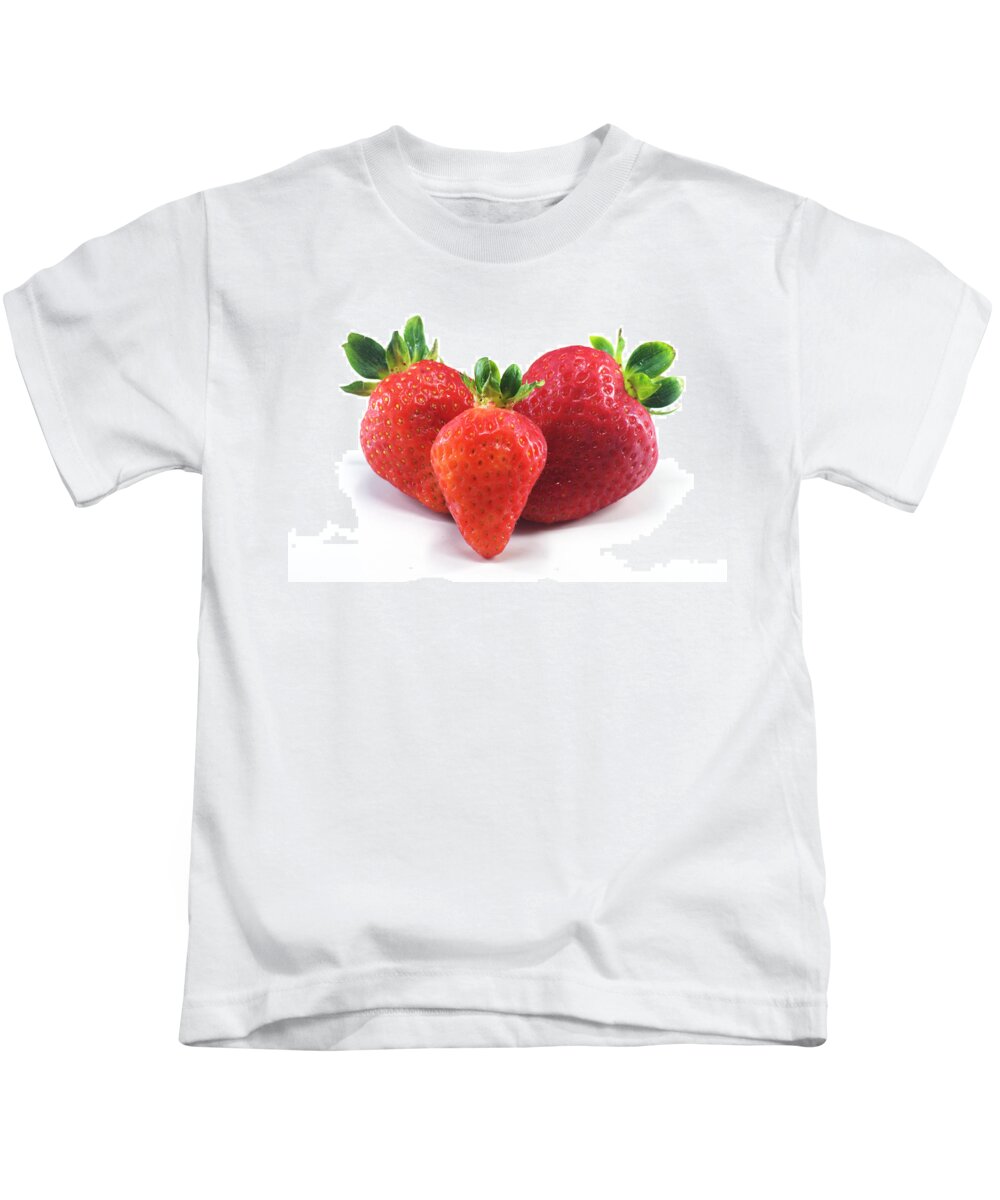 Strawberry Kids T-Shirt featuring the photograph Three Strawberries by Chris Day