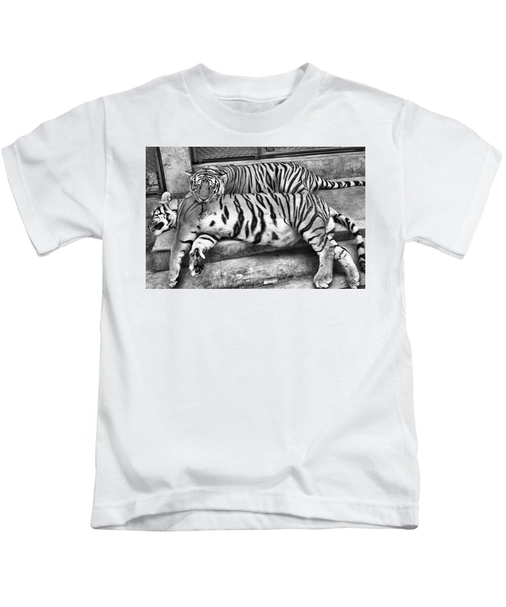Tiger Kids T-Shirt featuring the photograph Tiger Black And White by Michael Blaine