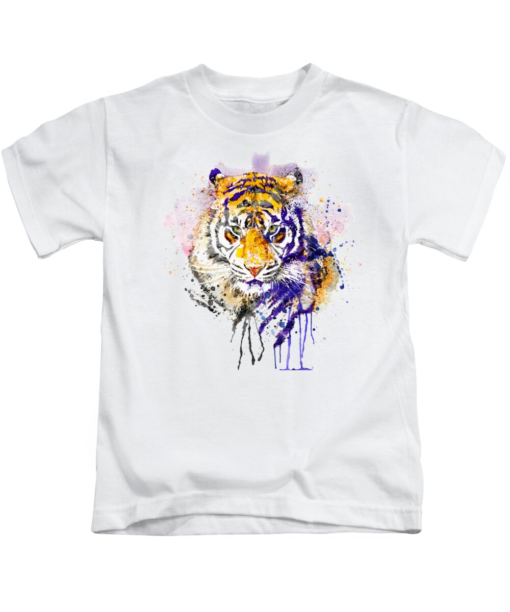 Tiger Kids T-Shirt featuring the painting Tiger Head Portrait by Marian Voicu