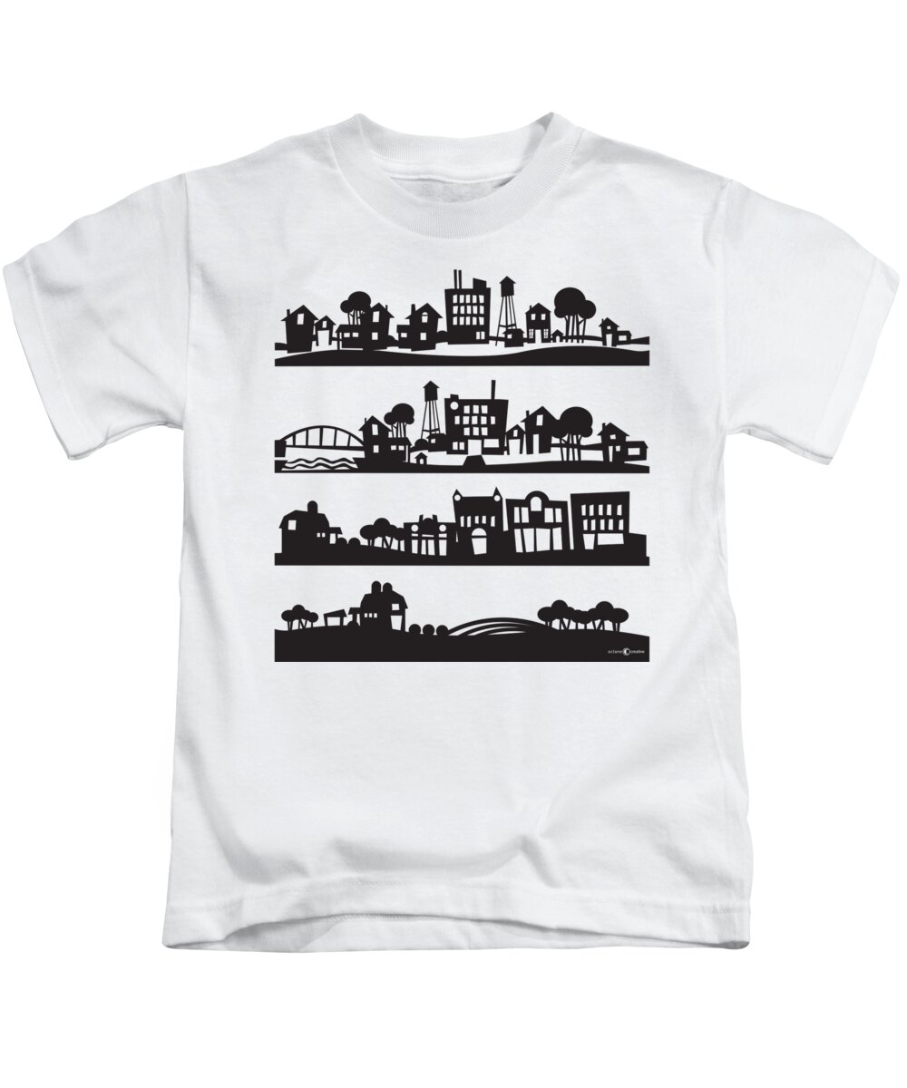 Tiny Town Kids T-Shirt featuring the digital art TinyTown Stacked by Tim Nyberg