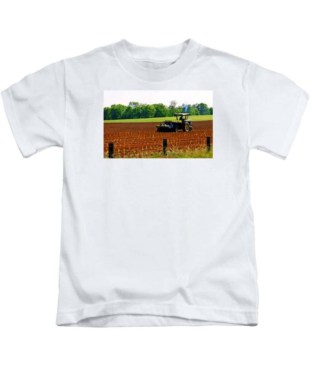 Farmlife Kids T-Shirt featuring the photograph Tobacco Planting by Sam Davis Johnson
