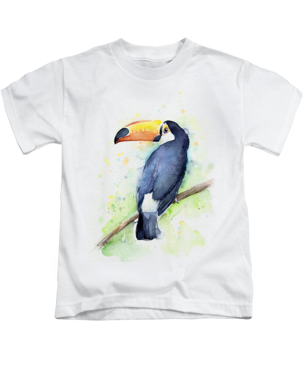 Watercolor Toucan Kids T-Shirt featuring the painting Toucan Watercolor by Olga Shvartsur