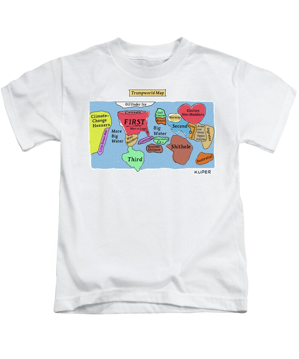 Trumpworld Map Kids T-Shirt featuring the drawing Trumpworld Map by Peter Kuper