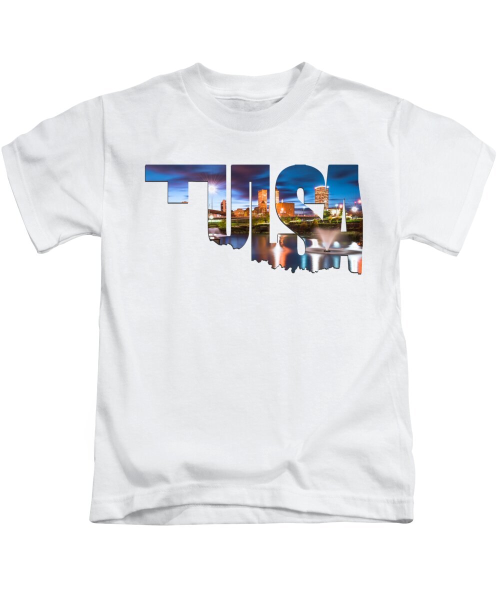 Tulsa Kids T-Shirt featuring the photograph Tulsa Oklahoma Typographic Letters - Tulsa on the Water by Gregory Ballos