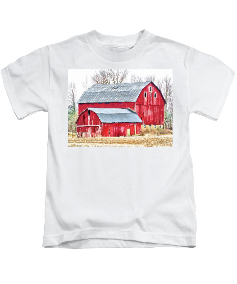Red Barn Kids T-Shirt featuring the digital art Twofer by Leslie Montgomery