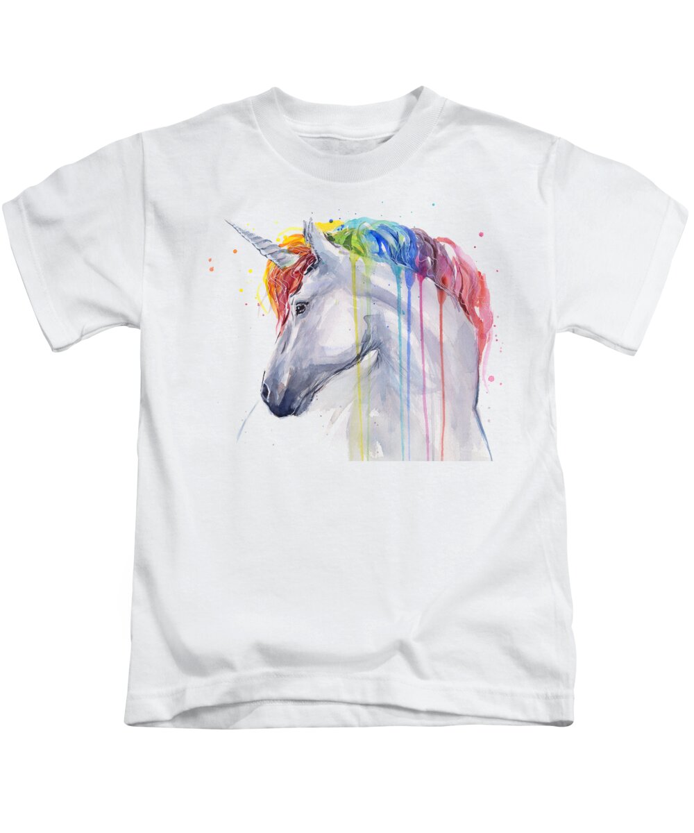 Magical Kids T-Shirt featuring the painting Unicorn Rainbow Watercolor by Olga Shvartsur