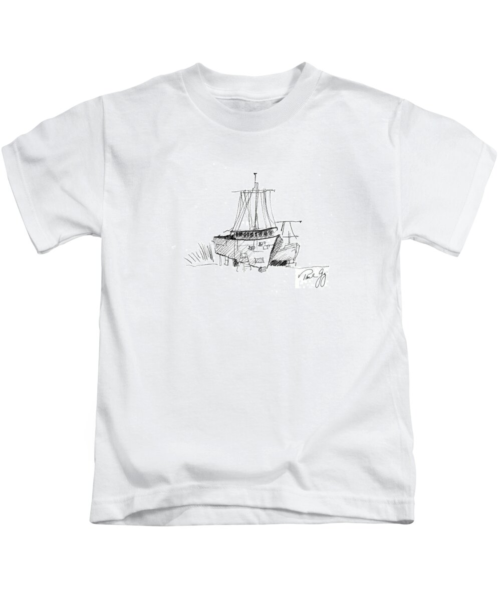 Gulf Of Mexico Kids T-Shirt featuring the digital art Up for Repairs in Pointe a la Hache Louisiana by Paul Gaj