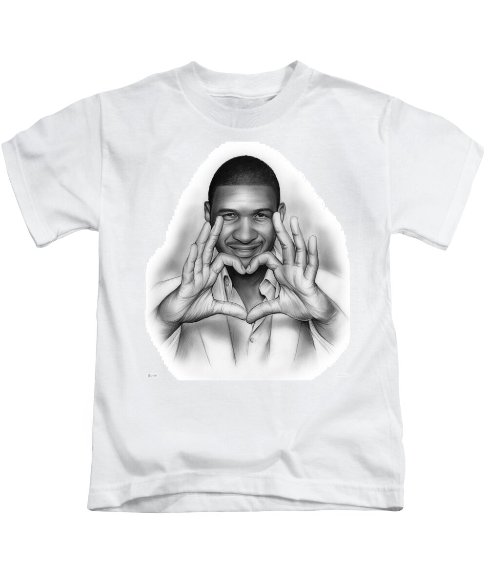 Usher Kids T-Shirt featuring the drawing Usher by Greg Joens