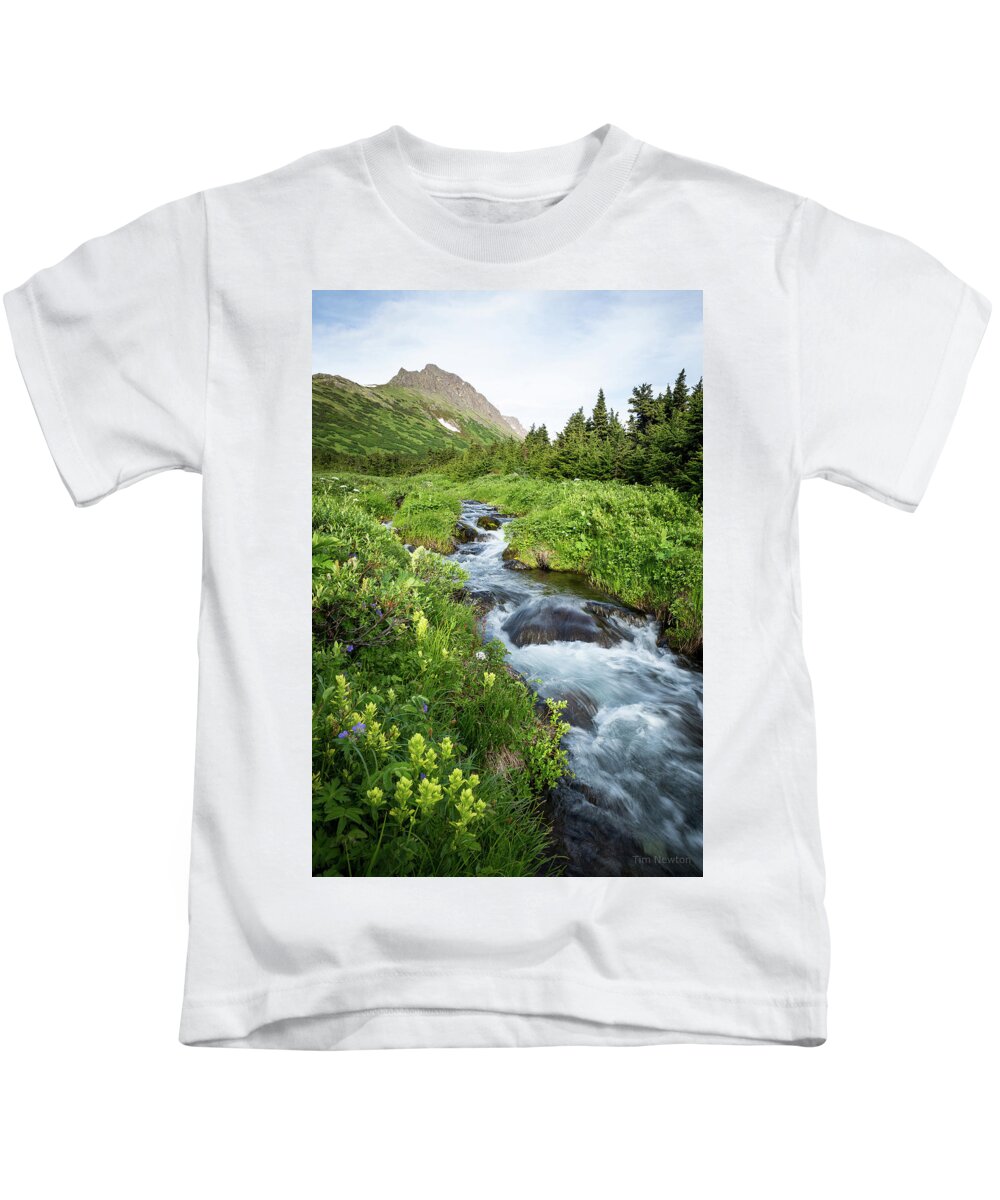 Alaska Kids T-Shirt featuring the photograph Verdant Mountain Stream by Tim Newton