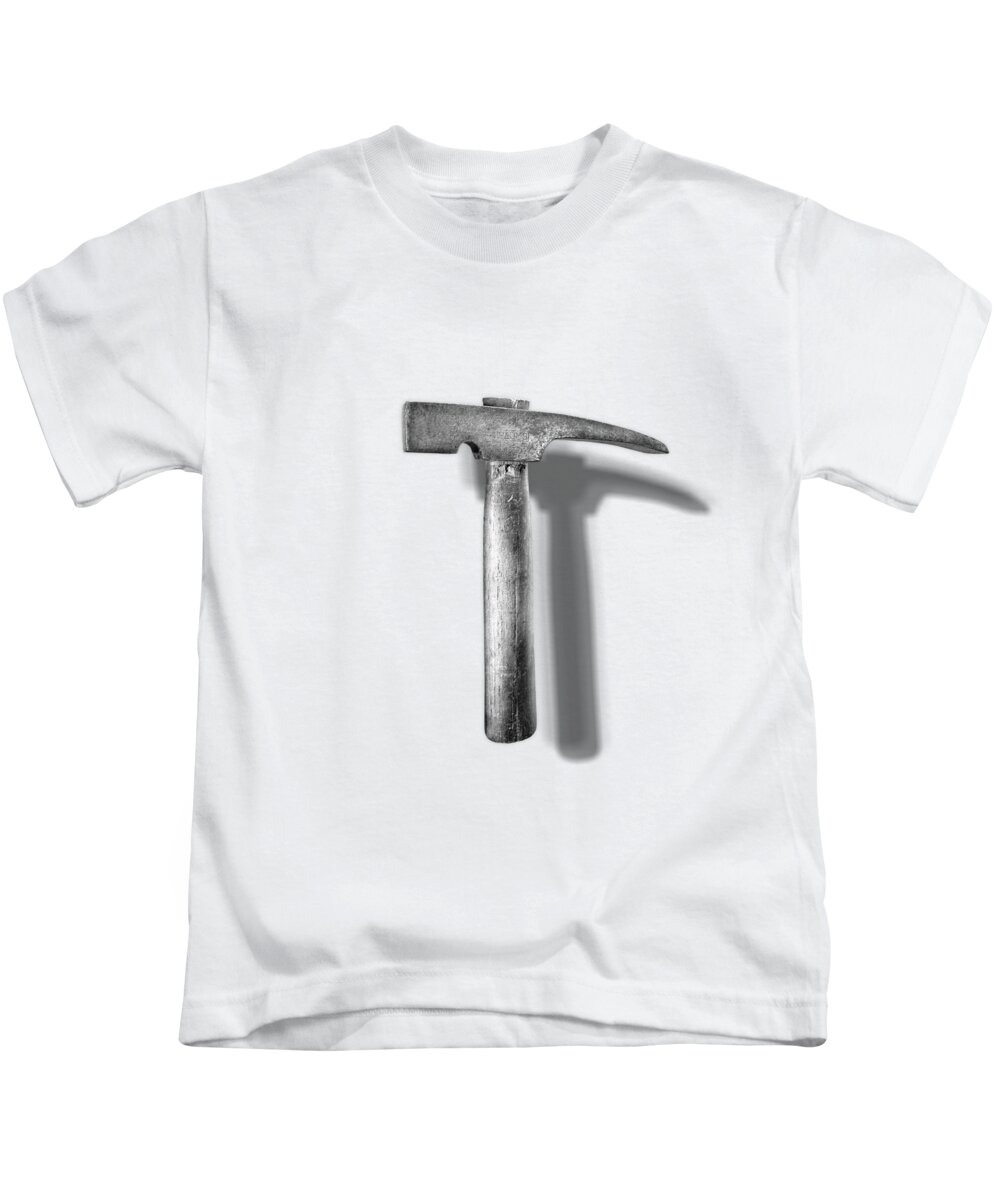 Hand Tool Kids T-Shirt featuring the photograph Vintage Masonry Hammer in BW by YoPedro