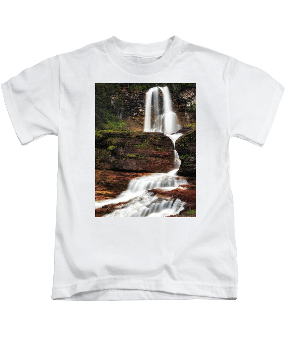 Glacier National Park Kids T-Shirt featuring the photograph Virginia Falls Glacier National Park by John Vose